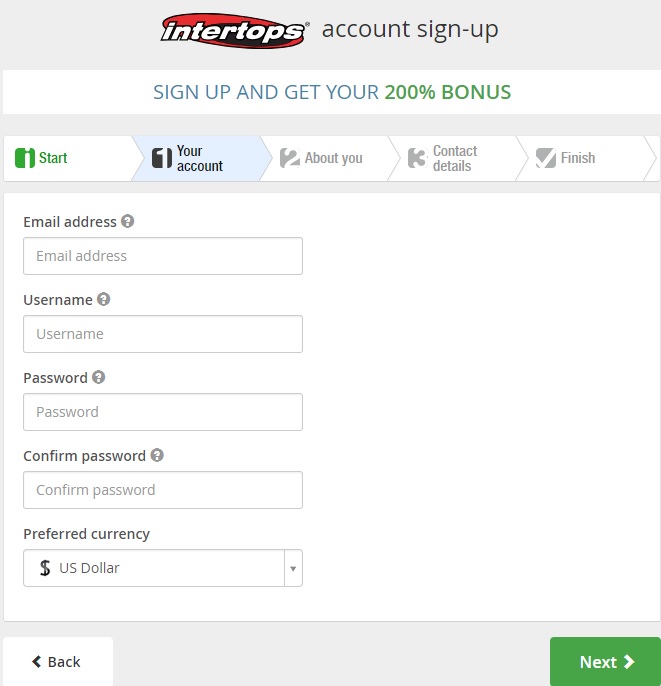 Creating Account Step 2