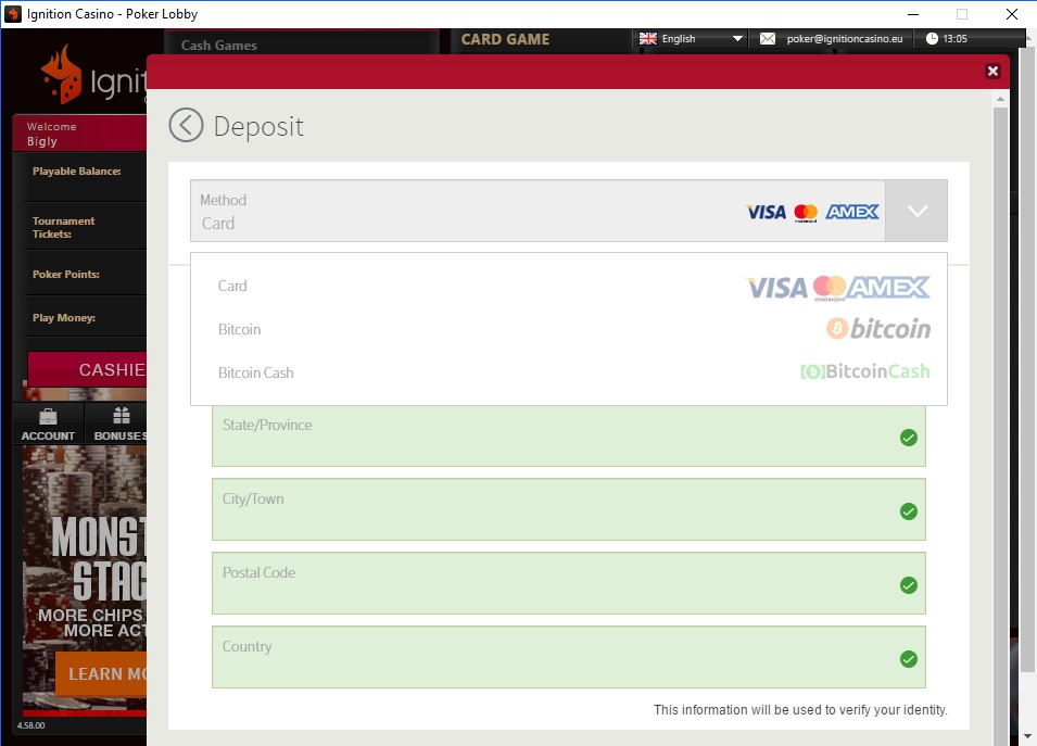 Ignition Casino Deposit Step 1