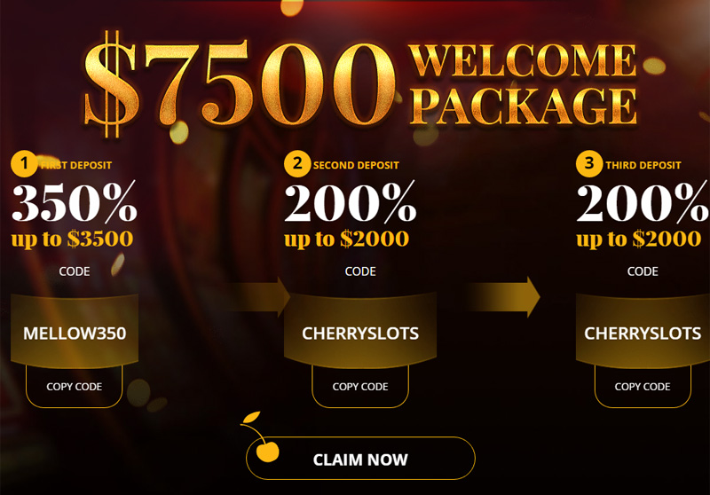 Cherry Gold's Welcome Package 1st Deposit, 350% Match Bonus