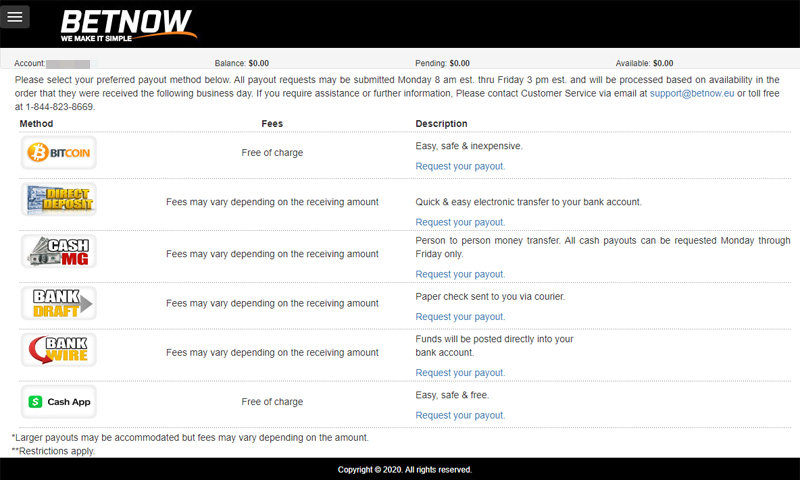 BetNow payout options